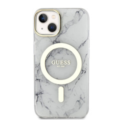 Guess IML Marble MagSafe kryt iPhone 13, White