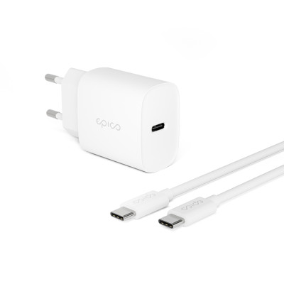 Epico 20W PD Nabíječka USB-C+USB-C kabel Bílá