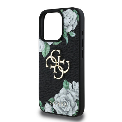 Guess PU Grained Roses 4G Logo iPhone 16 Pro,Black