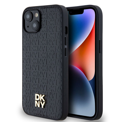 DKNY Repeat Pattern Stack Logo iPhone 14, Black