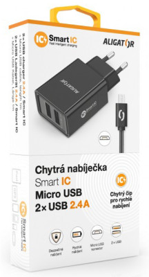 Aligator DC adaptér microUSB smart IC s 2xUSB 2,4A