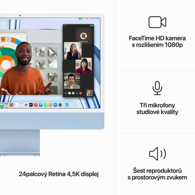 iMac 24" 4.5K, M3 8-CPU/10-GPU/8GB/256GB/CZ Blue