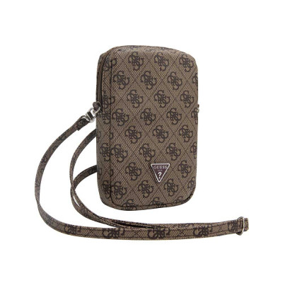 Guess PU 4G Triangle Logo Phone Bag Zipper, Brown