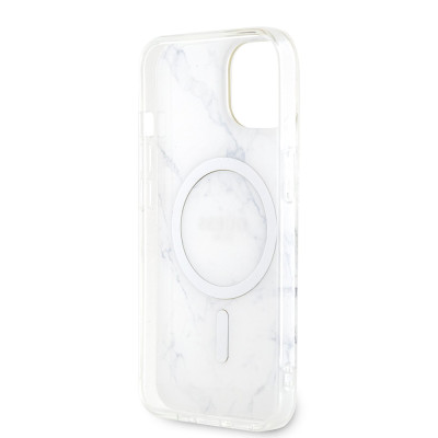 Guess IML Marble MagSafe kryt iPhone 13, White