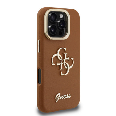 Guess 4G Logo Stand Camera Frame iPhone 16 Pro, Brown