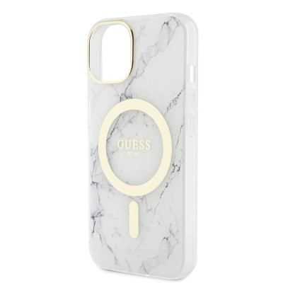 Guess IML Marble MagSafe kryt iPhone 13, White