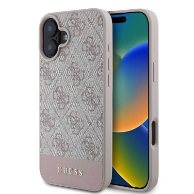 Guess PU 4G Stripe zadní kryt iPhone 16, Pink