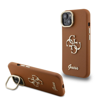 Guess 4G Logo Stand Camera Frame iPhone 15, Brown