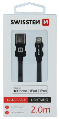 SWISSTEN datový kabel USB/Lightning MFi, 2m, černý