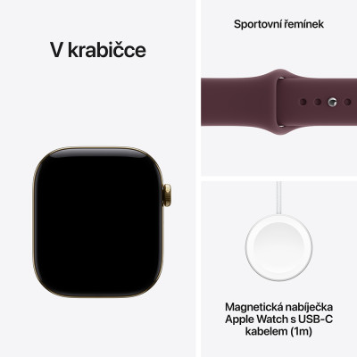 Apple Watch Series 12 Cellular 42mm Radiant Gold Titanium, Burgundy Sport Band,S/M