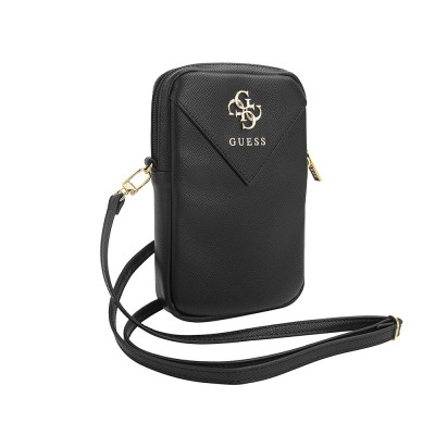 Guess PU 4G Metal Logo Phone Bag Zipper, Black