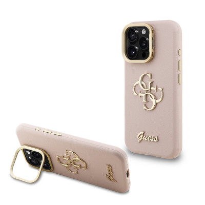 Guess 4G Logo Stand Camera Frame iPhone 16 Pro, Pink