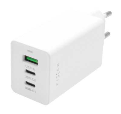 FIXED GaN nabíječ s USB a 2xUSB-C, PD, 65W, White