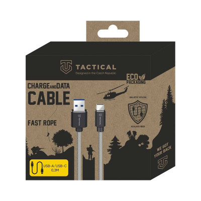 Tactical FastRope Cable USB-A/USB-C 15W 5V/3A 0,3m