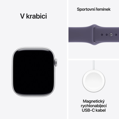 Apple Watch Series 11 GPS + Cellular 46mm Silver Aluminium Case with Purple Fog Sport Band - S/M