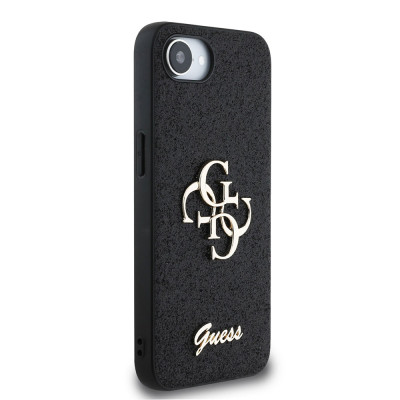 Guess PU Fixed Glitter 4G Logo iPhone 16e, Black
