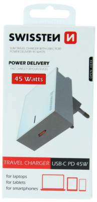 SWISSTEN síťový nabíječ PD 3.0 45W, bílý