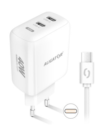 Aligator DC adaptér PD 40W, 2xUSB-C + kabel