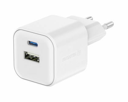 SWISSTEN GaN 20W PD Nabíječka USB-C/USB-A Bílá