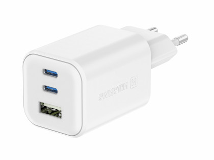 SWISSTEN GaN nab. 2x USB-C 65W 1x USB-A 18W bílá