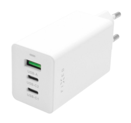 FIXED GaN nabíječ s USB a 2xUSB-C, PD, 65W, White