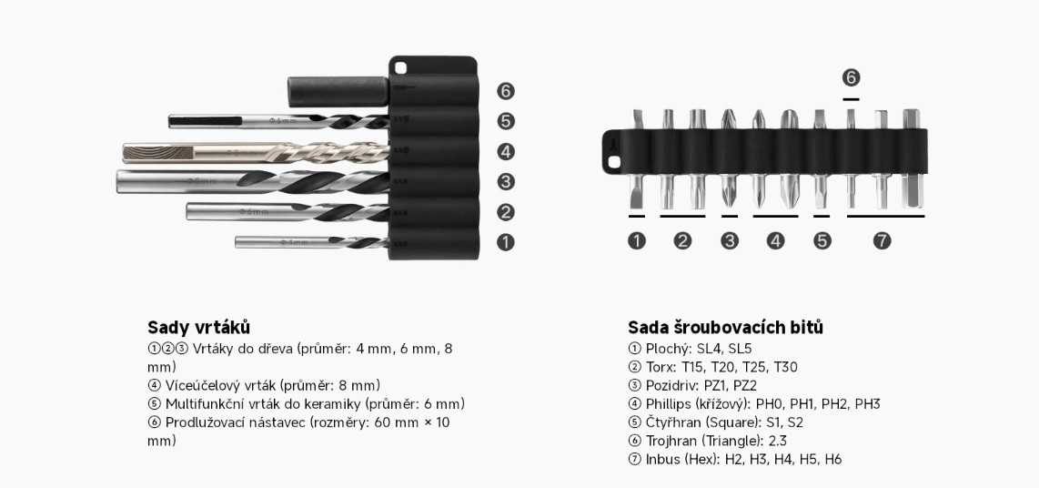 Xiaomi Mijia Brushless Cordless Drill 2, sada vrtáků a sada bitů