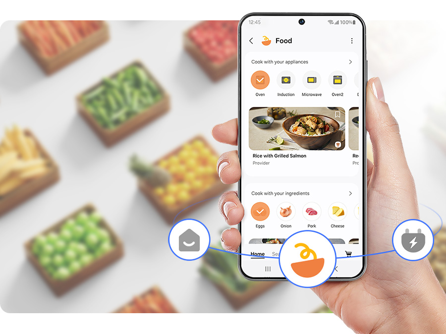 Americká chladnička Samsung RS80F64KEFEO aplikace SmartThings Food