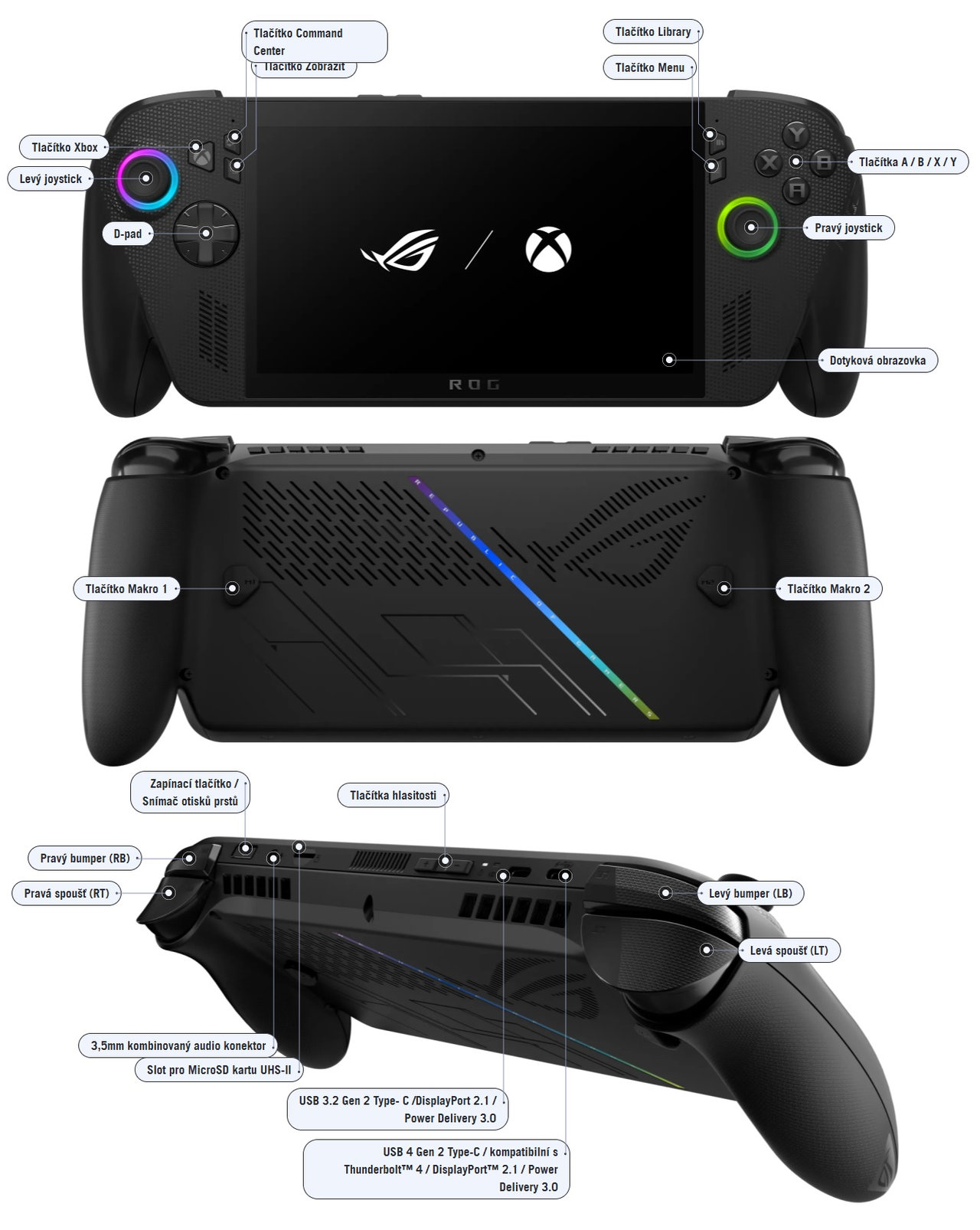 Herní handheld PC Asus ROG Xbox Ally X (2025) RC73XA, design