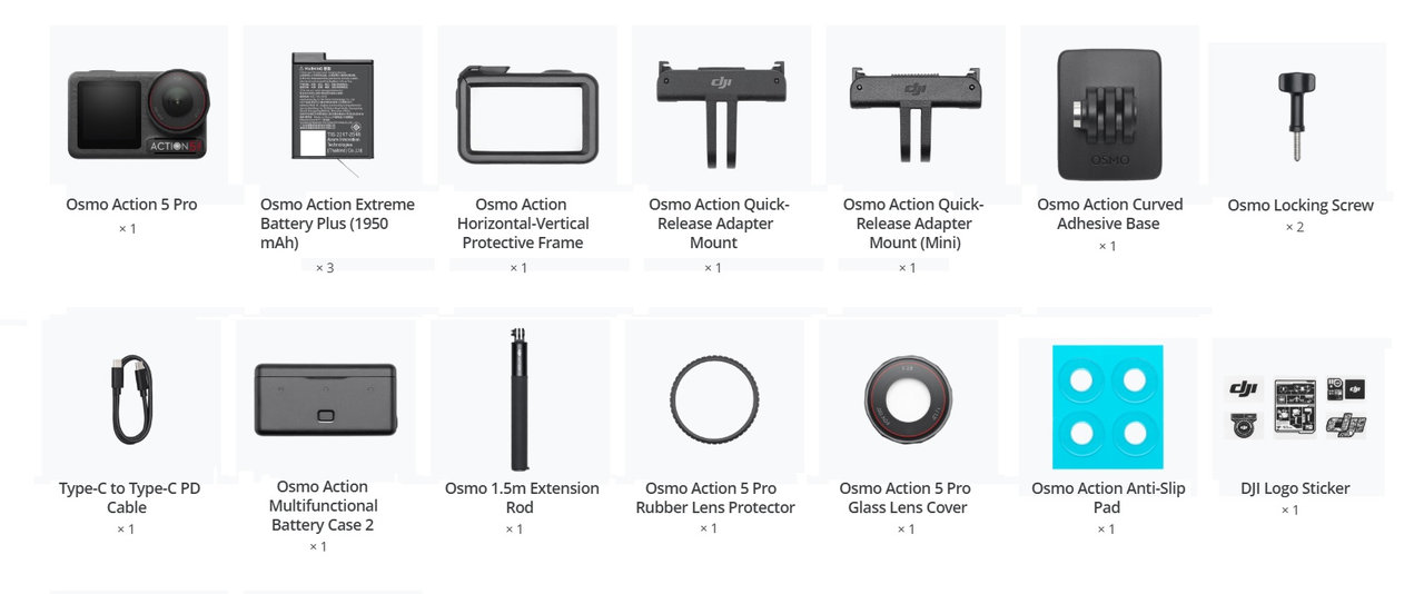Akční kamera DJI Osmo Action 5 Pro Adventure Combo obsah balení
