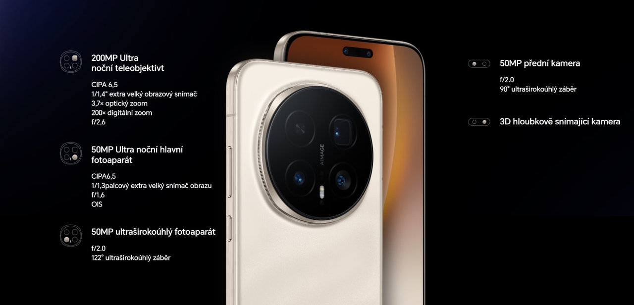 Mobilní telefon HONOR Magic8 Pro, foto vybavení