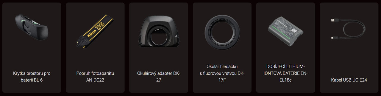 Digitální jednooká zrcadlovka Nikon D6 (tělo), obsah balení