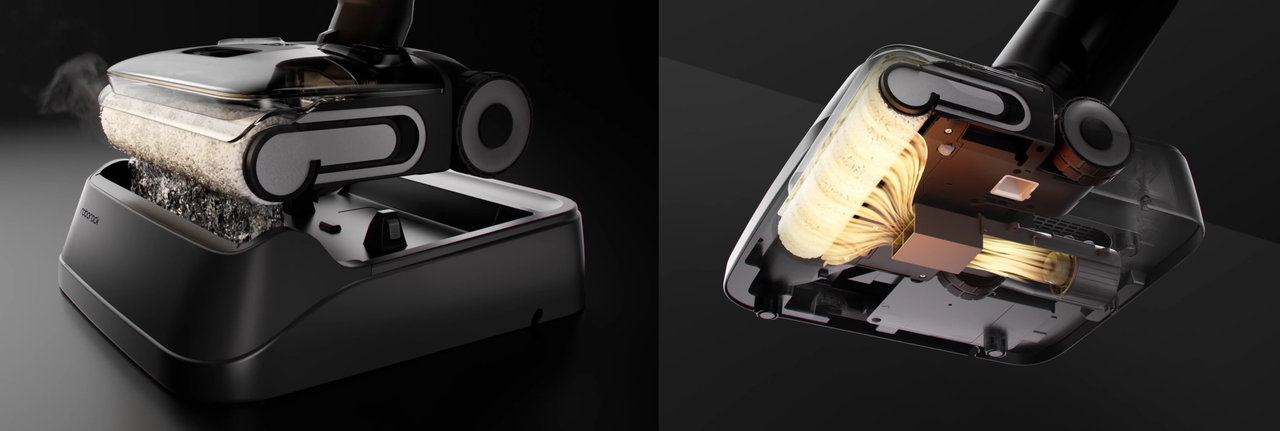 Set vysavače na mokré i suché vysávání a tyčového vysavače Roborock F25 Combo, dokovací stanice