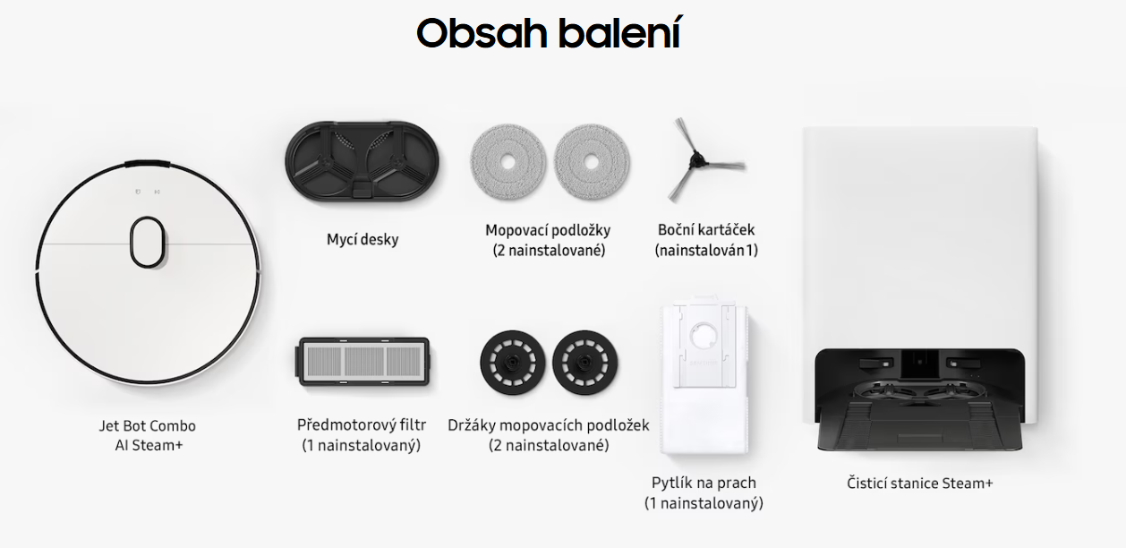 Robotický vysavač Samsung Bespoke Jet Bot Combo AI+ obsah balení
