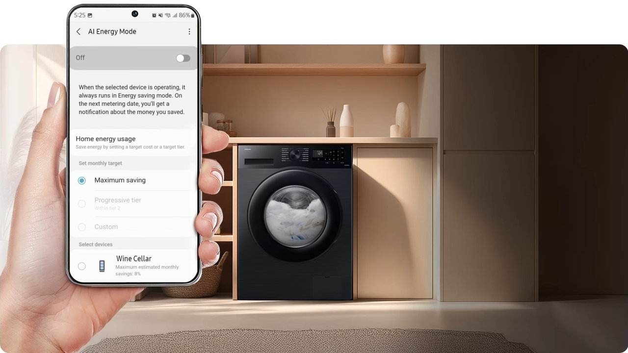Chytrá pračka Samsung WW10FG5U34AELE s AI chytré funkce