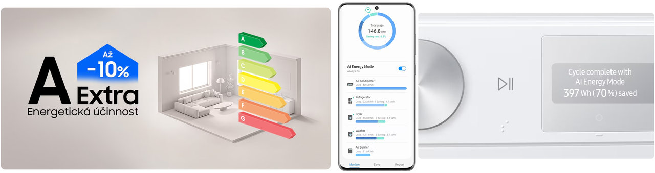 Chytrá pračka Samsung WW90DG6U85LHU4 s AI, 9 kg, bílá, úsporný režim