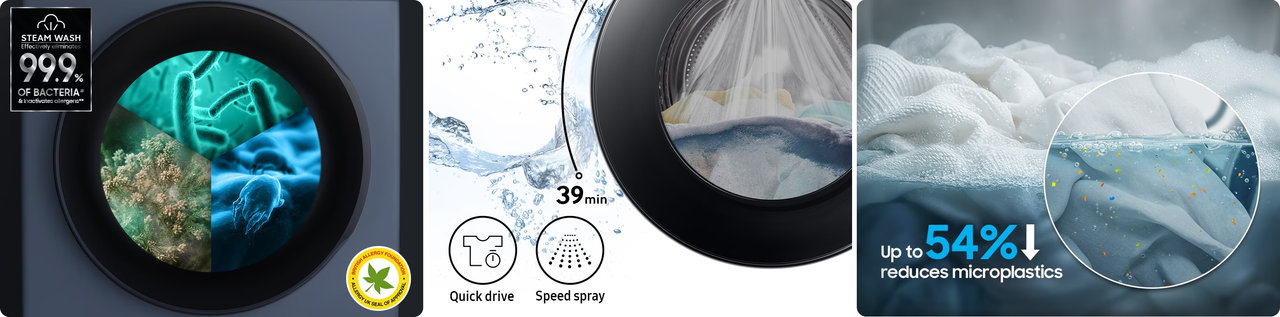 Chytrá pračka Samsung WW90DG6U85LKU4 s AI, 9 kg, bílo-černá, parní praní