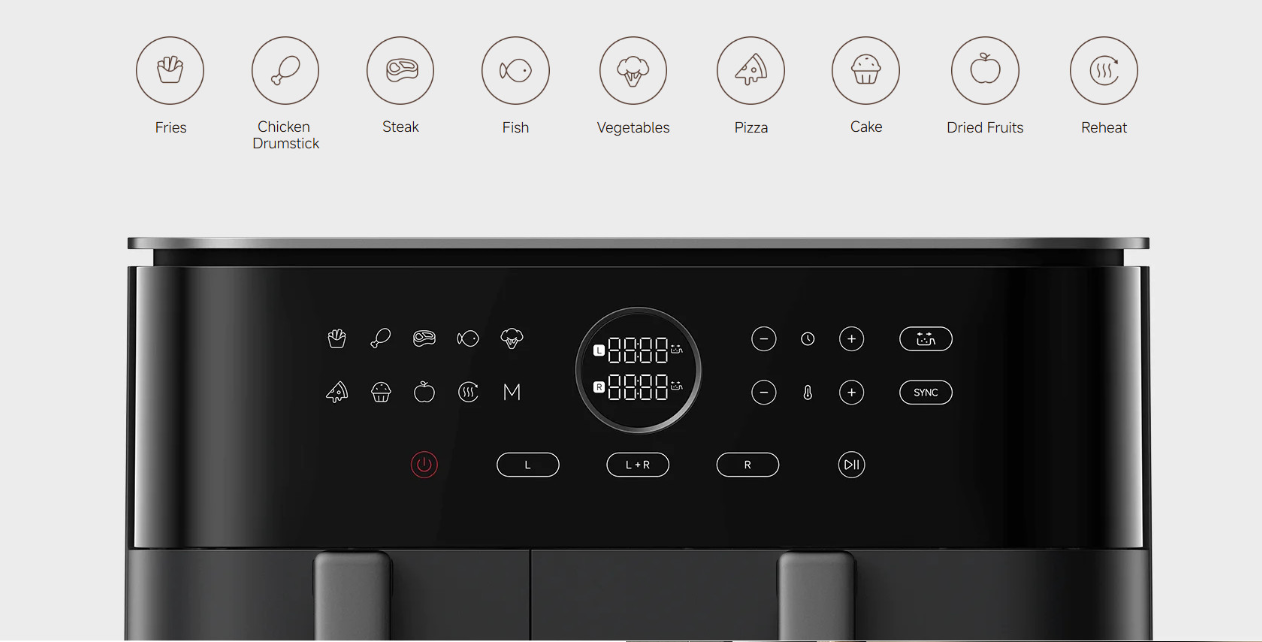Xiaomi Dual Zone Air Fryer 10L režimy