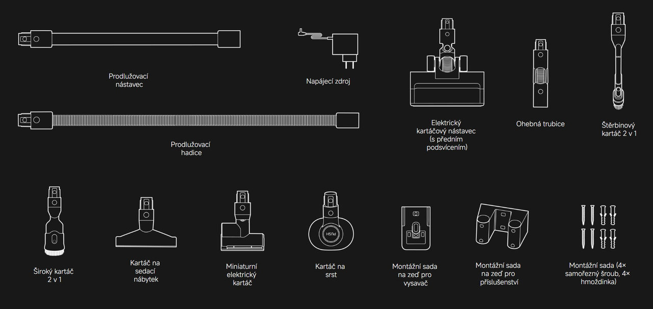 Multifunkční tyčový vysavač Xiaomi Vacuum Cleaner G30 Max , příslušenství