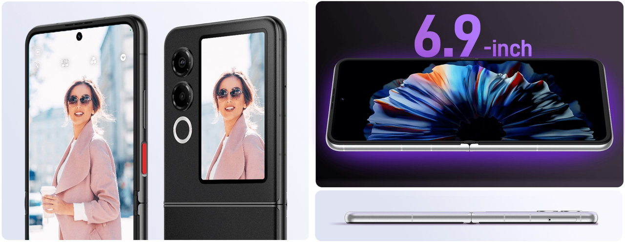 Ohebný mobilní telefon ZTE Nubia Flip 2 5G, displeje